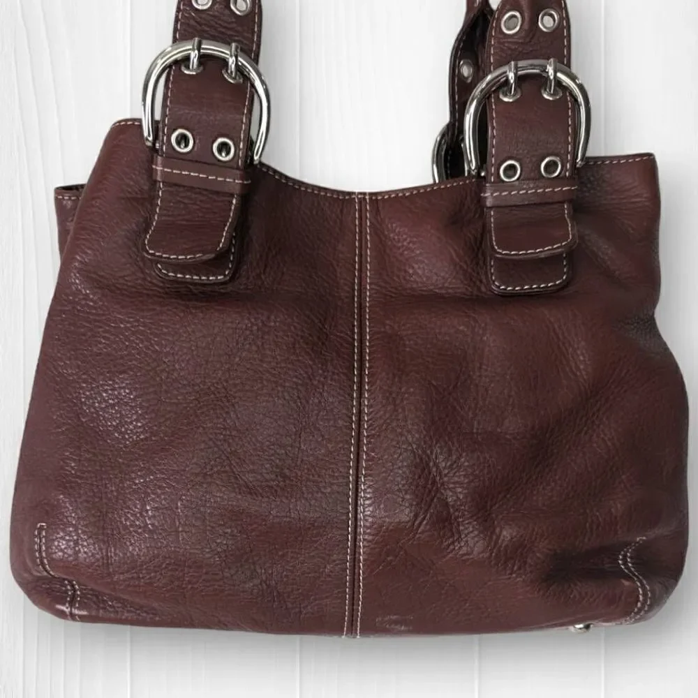 Tignanello Womens Shoulder Bag Genuine Leather Adjustable Strap Brown Leather